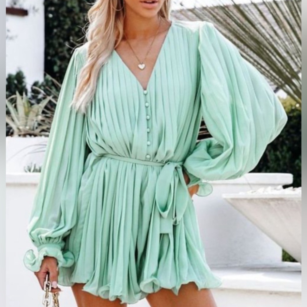 Endless Rose Green Button Down Romper / Size S